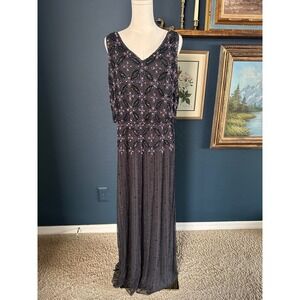 Pisarro Nights‎ Beaded Mesh Gown - Art Deco Flapper Style Maxi Dress - Size 12